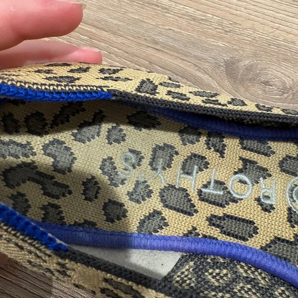 Rothy's The Loafer Leopard Print Flat Shoes Women Tan Black Size 7.5 Knit Animal